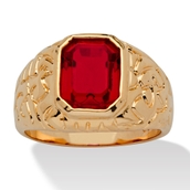 Men's Emerald-Cut Simulated Ruby Nugget-Style Ring 2.75 TCW Yellow Gold-Plated