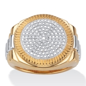 PalmBeach Men's 1/6 TCW Pave Diamond Two-Tone Ring Gold-Plated Sterling Silver