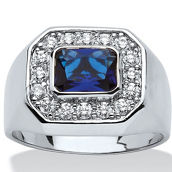PalmBeach Men's .53 TCW Bezel-Set Blue Glass and CZ Octagon Ring in Silvertone
