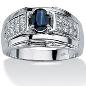 PalmBeach Men's 1.53 TCW Genuine Sapphire and CZ Ring in Sterling Silver