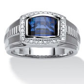 PalmBeach 3.31 Cttw Men's Created Blue & White Sapphire Ring Platinum Plated Silver