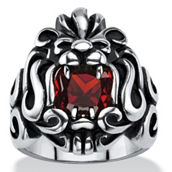 PalmBeach Men's 2.65 TCW Red CZ Antiqued Stainless Steel Tribal Lion Ring