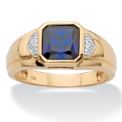 PalmBeach Men's 1.27 Cttw. 10k Gold Created Blue Sapphire and Diamond Accent Ring
