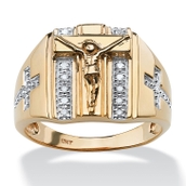 Diamond Accent Crucifix Ring 1/8 TCW in 10k Yellow Gold
