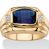 PalmBeach Men's Created Blue Sapphire and Diamond Accent Gold-Plated Ring