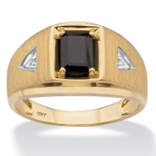 Genuine Emerald-Cut Onyx and Diamond Accent Men's Ring in Solid 10k Yellow Gold