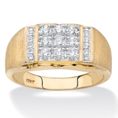 PalmBeach Men's 1/2 Cttw. Solid 10k Yellow Gold Diamond Brushed Matte Grid Ring