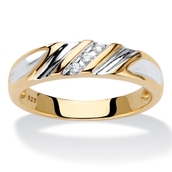PalmBeach Men's Diamond Accent Gold-plated Silver Diagonal Wedding Band