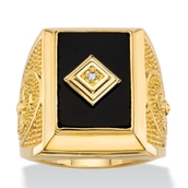 PalmBeach Men's Genuine Black Onyx and Diamond Accent Gold-Plated Cross Ring