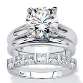 PalmBeach Cubic Zirconia Platinum Over Silver Solitaire Wedding Ring Set
