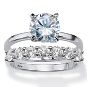 PalmBeach CZ Platinum-plated Sterling Silver Solitaire Bridal Ring Set