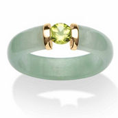 .50 TCW Round Green Peridot and Genuine Jade 10k Yellow Gold Cabochon Ring