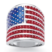 PalmBeach 2.08 Cttw. Simulated Ruby Silvertone Patriotic American Flag Ring