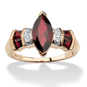 2.84 TCW Marquise-Cut Garnet and Diamond Accent Ring in Solid 10k Gold