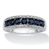 PalmBeach 1.06 TCW Sapphire and Diamond Accent Ring in Platinum-plated Silver