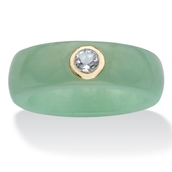 Genuine Green Jade and White Topaz .30 TCW in Solid 10k Yellow Gold Ring