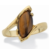 Marquise-Shaped Genuine Tiger's-Eye Yellow Gold-Plated Cocktail Ring