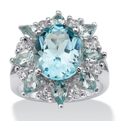 8.60 TCW Oval-Cut Genuine Blue and White Topaz Ring in .925 Sterling Silver