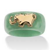 Round Genuine Green Jade 10k Yellow Gold Elephant Ring Band
