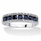 1.06 TCW Round Genuine Blue Sapphire and Diamond Accent 10k White Gold Ring