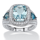 PalmBeach 5.13 TCW London Blue Topaz and CZ Halo Ring Platinum-plated Silver