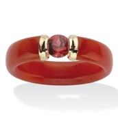 Genuine Red Jade and Round Cut Red Garnet Ring .60 TCW 10k Solid Gold