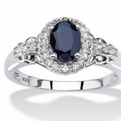 PalmBeach 1.12 Cttw. Genuine Sapphire and White Topaz Sterling Silver Halo Ring