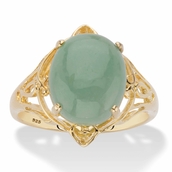 PalmBeach Oval Genuine Green Jade Gold-plated Sterling Silver Scrolled Ring