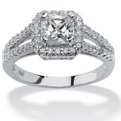 PalmBeach Princess-Cut CZ Engagement Ring in Platinum-plated Sterling Silver