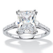 PalmBeach Emerald-Cut CZ Platinum-plated Sterling Silver Bridal Engagement Ring