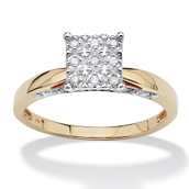 1/10 TCW Round Diamond Pave Solid 10k Yellow Gold Princess-Shaped Anniversary Ring
