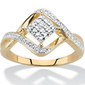 Diamond Accent Cluster Bypass Ring Gold-Plated