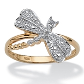 Diamond Accent 18k Gold-plated Sterling Silver Dragonfly Ring