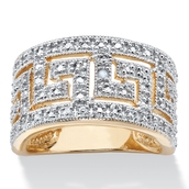 Round Diamond Accent Greek Key Cutout Dome Ring Yellow Gold-Plated
