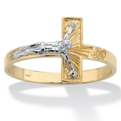 Two-Tone Textured Solid 10k Yellow and White Gold Horizontal Crucifix Ring