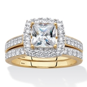 PalmBeach 2.60 Cttw Gold Plated Silver Created White Sapphire Halo Bridal Ring Set