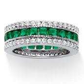 PalmBeach Simulated Emerald Eternity Ring in Platinum-plated Sterling Silver