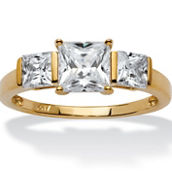 PalmBeach 1.94 TCW Princess-Cut Cubic Zirconia 10k Gold 3-Stone Engagement Ring