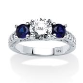 PalmBeach 2.47 Cttw. CZ and Simulated Sapphire Sterling Silver 3-Stone Ring