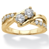 PalmBeach 1.20 Cttw. Cubic Zirconia 14k Gold-plated Silver 2-Stone Engagement Ring