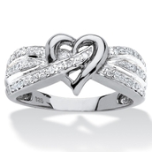 PalmBeach 1/10 TCW Diamond Crossover Heart Ring in Platinum-plated Sterling Silver