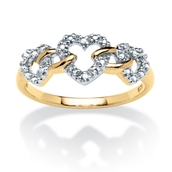 Diamond Accent Triple Heart Link Ring in 18k Gold-plated Sterling Silver