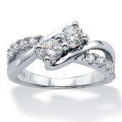 PalmBeach 1.20 Cttw. Platinum-plated Silver Cubic Zirconia Bypass Promise Ring