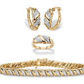 PalmBeach Diamond Accent Gold-Plated S Link Hoop Earring Bracelet and Ring Set