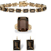 PalmBeach 41.25 TCW Genuine Smoky Quartz Gold-Plated Earring, Bracelet & Ring Set