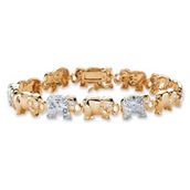 Diamond Accent Two-Tone Elephant Parade Bracelet Yellow Gold-Plated 7.25