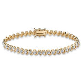 Round Diamond Accent S-Link Tennis Bracelet Yellow Gold-Plated 7.5