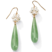 Jade and Cultured Freshwater Pearl Accent 10k Yellow Gold Drop Earrings