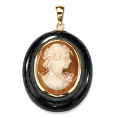 PalmBeach Oval-Shaped Genuine Onyx and Shell Cameo Pendant in 10k Yellow Gold