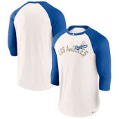 Fanatics Branded Men's White/Royal Los Angeles Dodgers Backdoor Slider Raglan 3/4-Sleeve T-Shirt